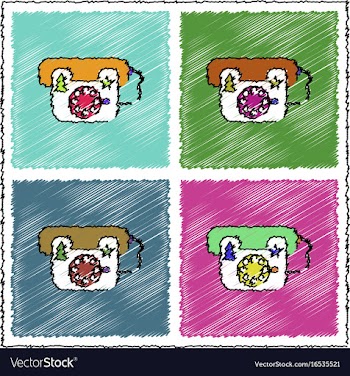 Collection of flat shading style icons landline vector image