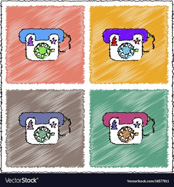 Collection of flat shading style icons landline vector image