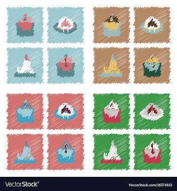 Collection of flat shading style icons nature vector image