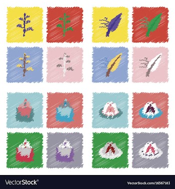 Collection of flat shading style icons nature vector image