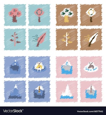 Collection of flat shading style icons nature vector image