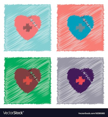 Collection of flat shading style icons sewn heart vector image
