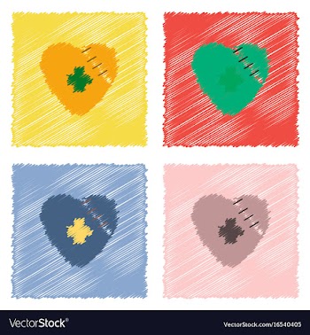 Collection of flat shading style icons sewn heart vector image