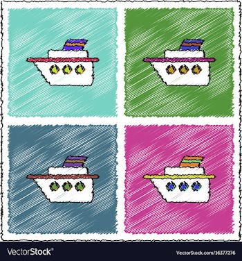 Collection of flat shading style icons ship vector image
