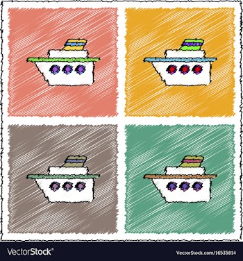 Collection of flat shading style icons ship vector image