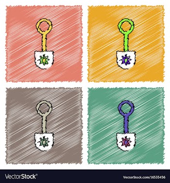 Collection of flat shading style icons shovel toy vector image
