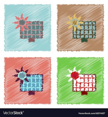 Collection of flat shading style icons solar vector image