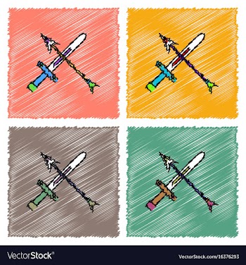 Collection of flat shading style icons sword and vector image
