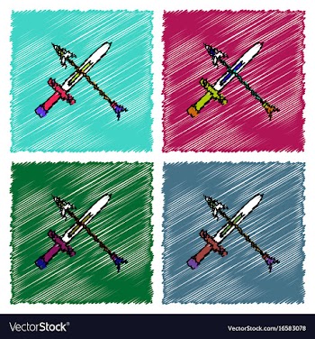 Collection of flat shading style icons sword and vector image