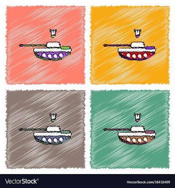 Collection of flat shading style icons tank and vector image