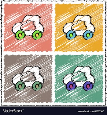 Collection of flat shading style icons toy car vector image
