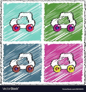 Collection of flat shading style icons toy car vector image