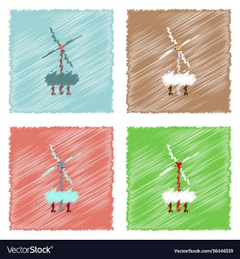 Collection of flat shading style icons wind vector image