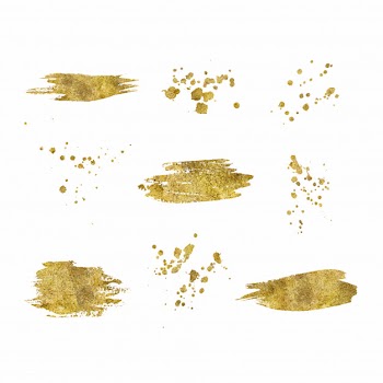 Collection of golden paint strokes splatters isolated Free Vector