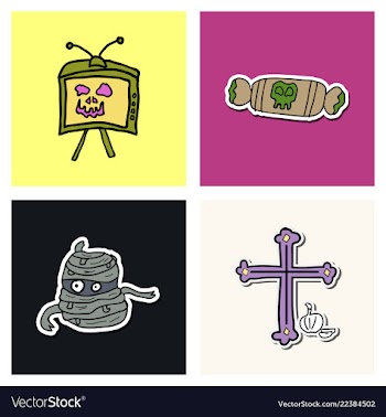 Collection of halloween flat celebration cards vector image