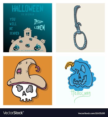 Collection of halloween flat celebration cards vector image