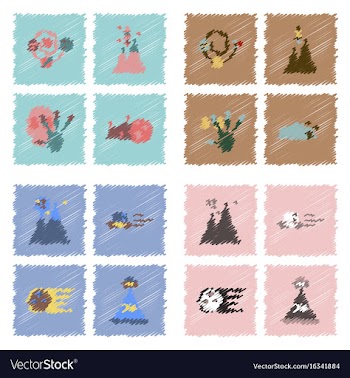 Collection of icons and aliens and planets in vector image