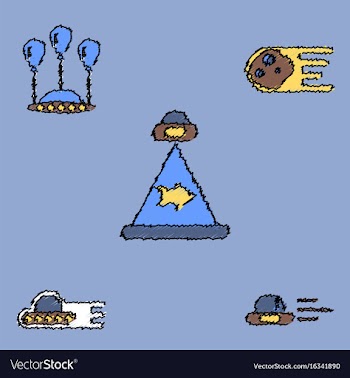 Collection of icons and aliens and planets in vector image