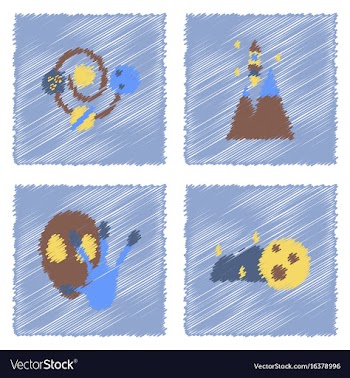 Collection of icons and aliens and planets in vector image