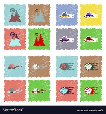 Collection of icons and aliens and planets in vector image