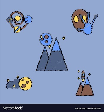 Collection of icons and aliens and planets in vector image