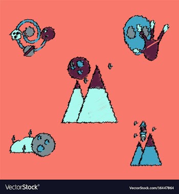 Collection of icons and aliens and planets in vector image