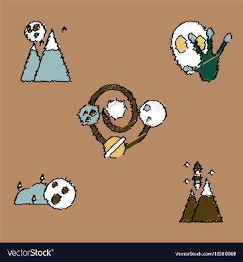 Collection of icons and aliens and planets in vector image