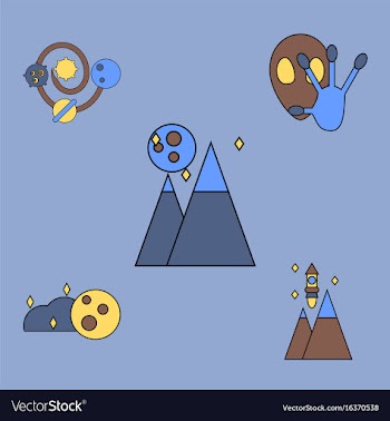 Collection of icons and aliens and planets vector image