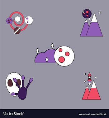 Collection of icons and aliens and planets vector image