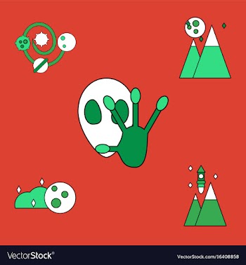 Collection of icons and aliens and planets vector image
