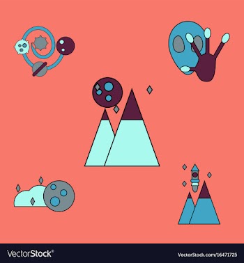 Collection of icons and aliens and planets vector image