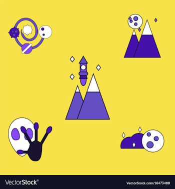Collection of icons and aliens and planets vector image