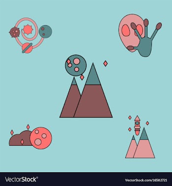 Collection of icons and aliens and planets vector image
