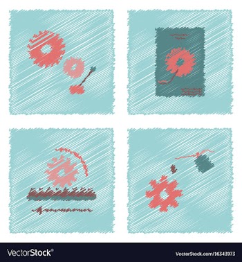 Collection of icons and car parts in hatching vector image