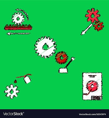 Collection of icons and car parts in hatching vector image