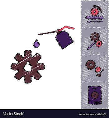 Collection of icons and car parts in hatching vector image