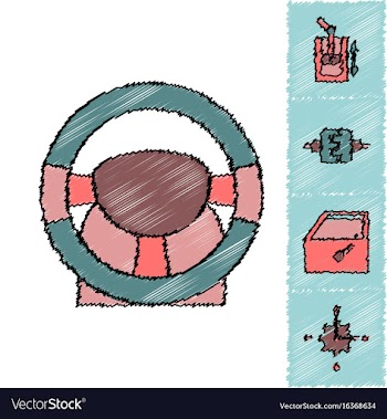 Collection of icons and car parts in hatching vector image