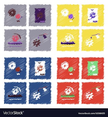 Collection of icons and car parts in hatching vector image