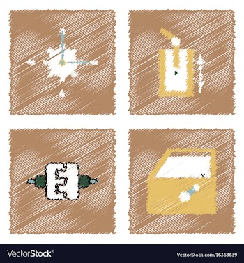 Collection of icons and car parts in hatching vector image