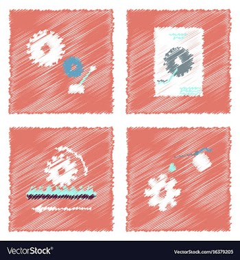 Collection of icons and car parts in hatching vector image