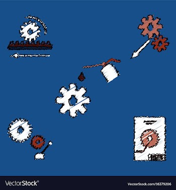 Collection of icons and car parts in hatching vector image