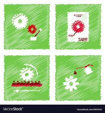 Collection of icons and car parts in hatching vector image