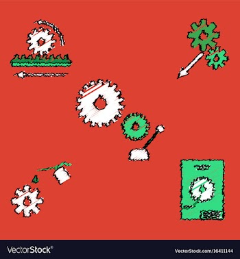 Collection of icons and car parts in hatching vector image