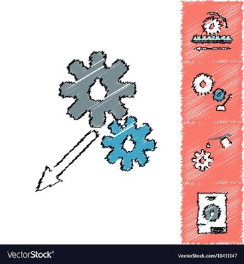 Collection of icons and car parts in hatching vector image