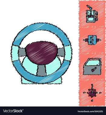 Collection of icons and car parts in hatching vector image