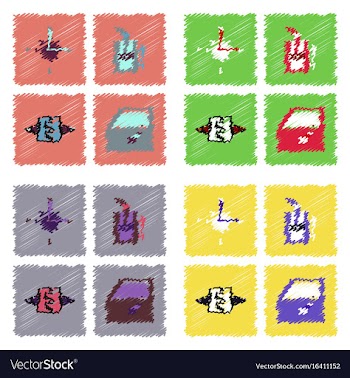 Collection of icons and car parts in hatching vector image