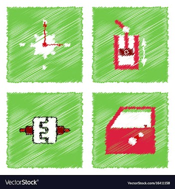 Collection of icons and car parts in hatching vector image