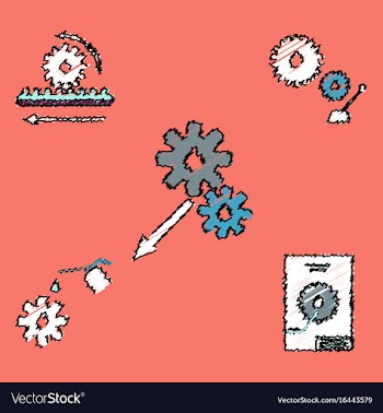 Collection of icons and car parts in hatching vector image