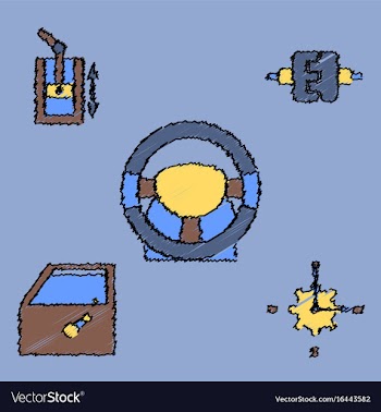 Collection of icons and car parts in hatching vector image