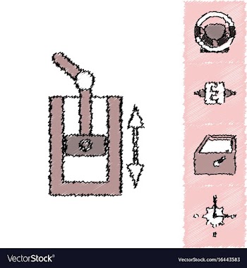 Collection of icons and car parts in hatching vector image